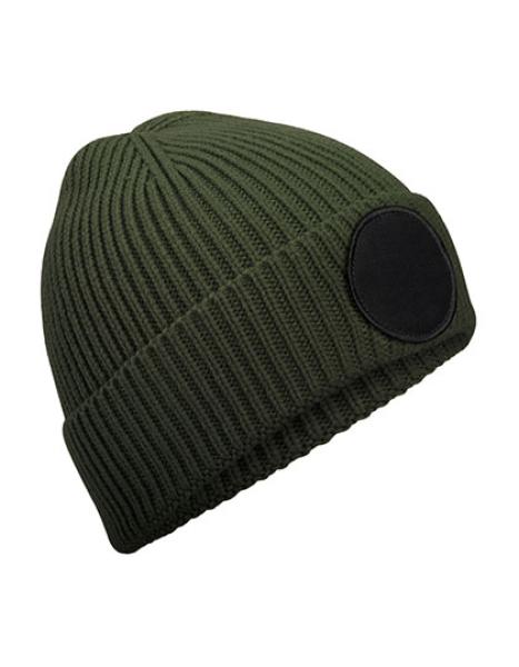 Strickmütze mit rundem Patch - individuell bedruckt